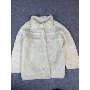 VINTAGE Cardigan Girls Small Ivory Chunky Knit Button Front Cozy Sweater Preppy